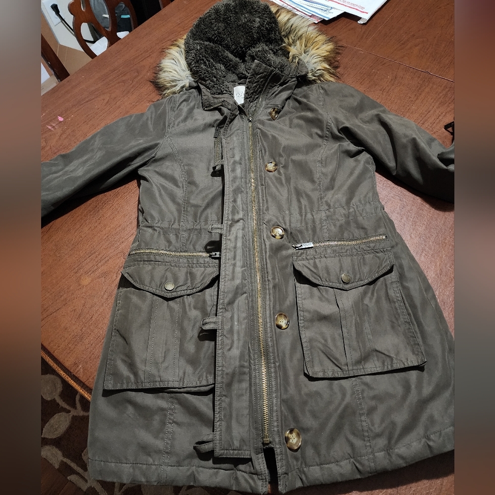 RACHEL Rachel Roy Olive Utility Jacket with Faux Fur Hood - Picture 9 of 13
